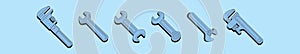 Set of wrench cartoon icon design template with various models. vector illustration isolated on blue background