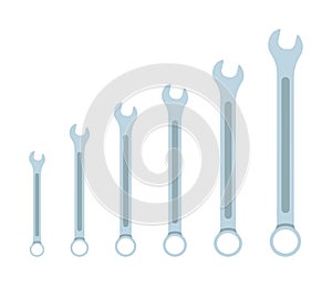 Set of Wrench icon flat elements. From small to large. Size Grey colored vector illustration of wrench icon flat