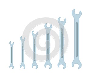 Set of Wrench icon flat elements. From small to large. Size Grey colored vector illustration of wrench icon flat