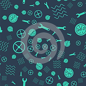 Set Wrench spanner, Wave, Industry valve and Water meter on seamless pattern. Vector