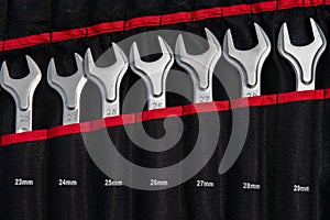 Set of wrench tool equipment. Set of wrenches in different sizes.