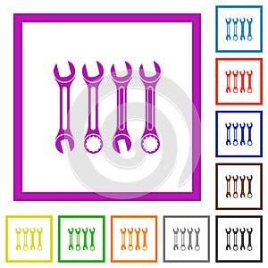 Set of wrenches flat framed icons