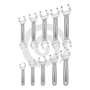 Set of wrenches isolated on white background, vector illustration