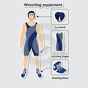 Set of wrestling equipment with man