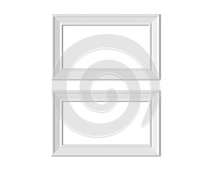 Set 2 1x2 Horizontal Landscape picture frame mockup. Realisitc paper, wooden or plastic white blank. Isolated poster frame mock up