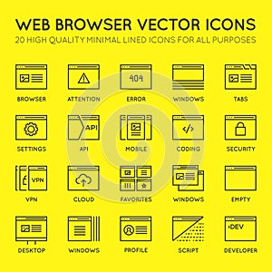Set of 48x48 Minimal Browser, Developing, App and Coding Vector Line Icons. Perfect Pixel. Thin Stroke.