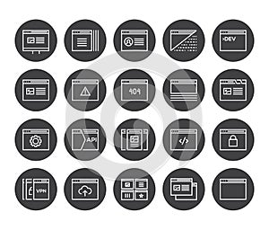 Set of 48x48 Minimal Browser, Developing, App and Coding Vector Line Icons. Perfect Pixel. Thin Stroke.