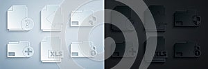 Set XLS file document, Document folder protection, Add new, Folder and lock, Next page arrow and Unknown icon. Vector