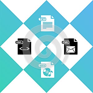Set XML file document, MP3, TXT and EML icon. Vector