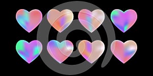 Set of y2k holographic heart shaped stickers.