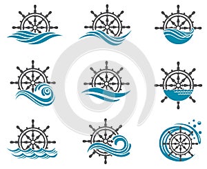 Set of yacht helm wheel