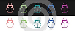 Set Yacht sailboat or sailing ship icon isolated on black and white background. Sail boat marine cruise travel. Vector