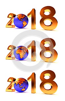 Set of Year 2018 Earth gobe