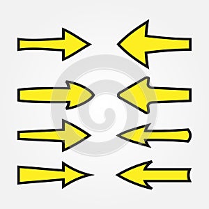 Set yellow arrows with a black stroke. Sign pointer.