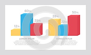 Set of yellow and blue, red elements for infographic presentation slides with charts, graphs, steps, arrows, number