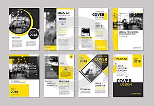 Set of yellow cover and layout brochure, flyer, poster, annual r