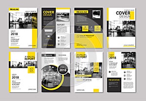 Set of yellow cover and layout brochure, flyer, poster, annual r photo