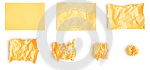 Set of yellow creased paper