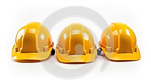 Set of Yellow deferential helmet, construction tools for industrial safety isolated on white background. Generative Ai