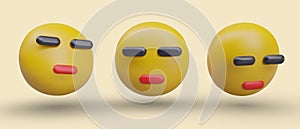 Set with yellow emoji with closed eyes and mouth in different positions on yellow background
