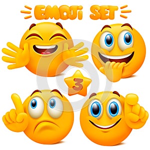 Set of yellow emoji icons Emoticon cartoon character with different facial expressions in 3d style isolated in white background.