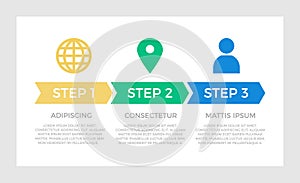 Set of yellow and green, blue elements for infographic presentation slides with charts, steps, timeline, arrows.