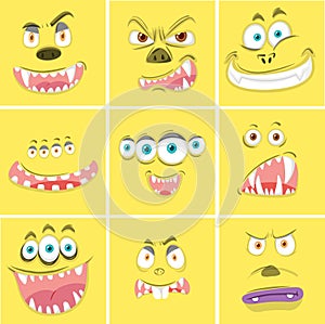 Set of yellow monster faces