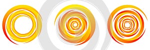 Set of yellow, orange abstract spiral, swirl, twirl and whirl elements. Cochlear, helix, vortex icon