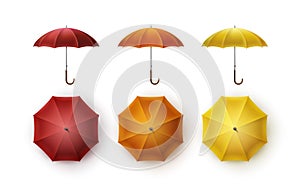 Set of Yellow Orange Red Opened Umbrella Sunshade