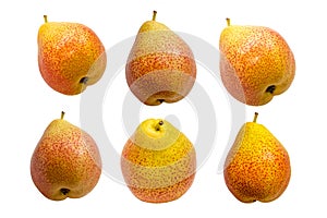 Set of yellow pear on a white background. Isolate Different angles