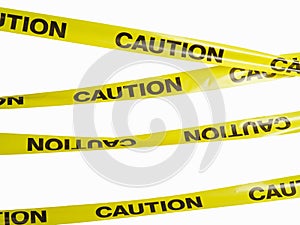 A set of yellow ribbons with the inscription - Attention!. Caution warning for police, passers-by. Criminal offense, buildings