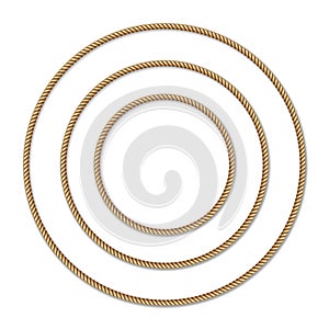 Set of yellow rope woven circle vector border, circle vector frame