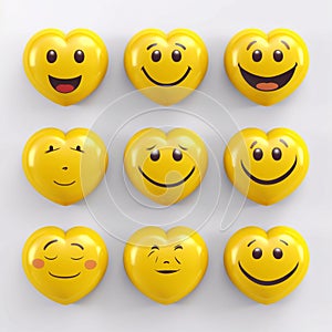 Set of yellow smiley emoticons on white background. Generative AI