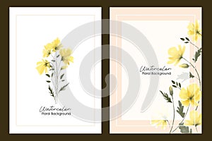 Set of yellow watercolor flower frame background frame