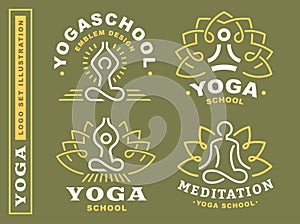 Set yoga logos - vector illustration, emblem on green background