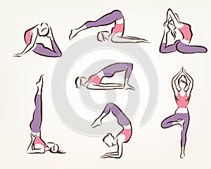Set of yoga and pilates poses photo