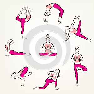 Set of yoga and pilates poses symbols photo