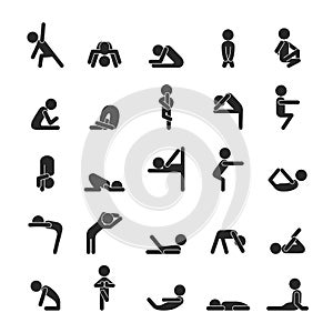 Set of yoga poses character , Human pictogram Icons