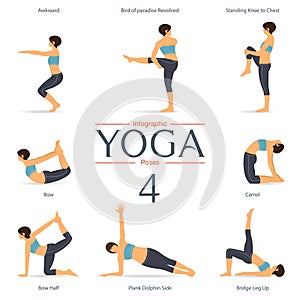 Set of yoga poses in flat design . Vector. photo