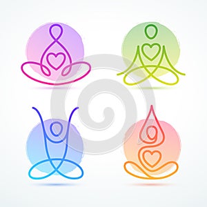 Set of yoga poses using line figures