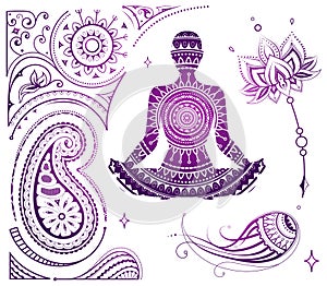 Set of yoga theme illustrations