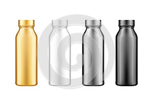 Set of yoghurt, milk, juice or shampoo bottles with lid mockup isolated on white background.