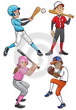 Set of young baseball player