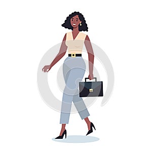 Set of young business character on their way. Female character