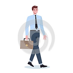 Set of young business character on their way. Male character walking