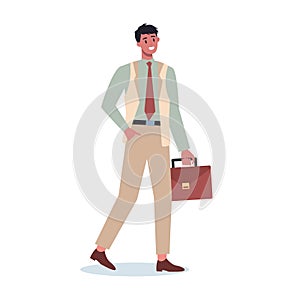 Set of young business character on their way. Male character walking
