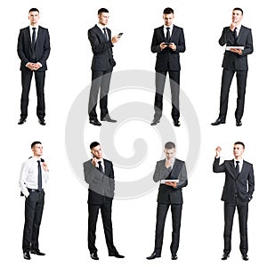 Set of a young businessman isolated on white.