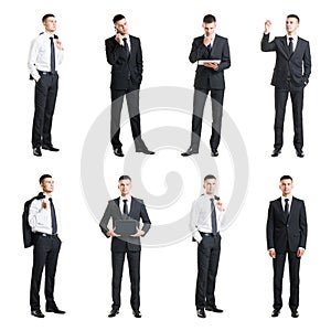 Set of a young businessman isolated on white.