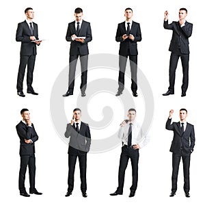 Set of a young handsome businessman isolated on white. Business, career, job, concept.