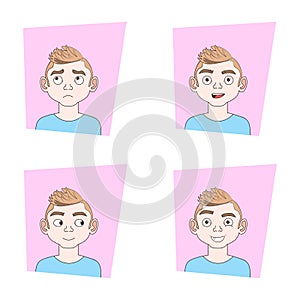 Set Of Young Man Facial Expressions Collection Of Guy Different Emotions Icons